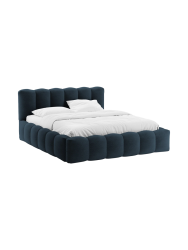Design Polsterbett „Lupine“ mit Ablagefach - Bouclé Dunkelblau Chosen by Bloomingloft