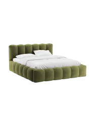Design Polsterbett „Lupine“ mit Ablagefach - Bouclé Olivgrün Chosen by Bloomingloft