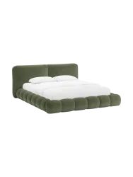 Design Polsterbett „Solange“ mit Ablagefach - Teddy Chenille Grün Chosen by Bloomingloft
