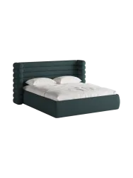 Design Polsterbett „Mount“ mit Ablagefach - Strukturstoff Grünblau Chosen by Bloomingloft