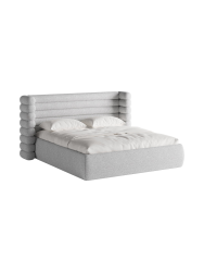 Design Polsterbett „Mount“ mit Ablagefach - Strukturstoff Hellgrau Chosen by Bloomingloft