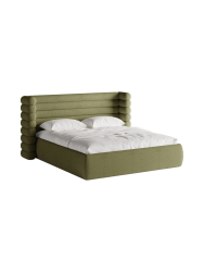 Design Polsterbett „Mount“ mit Ablagefach - Bouclé Olivgrün Chosen by Bloomingloft