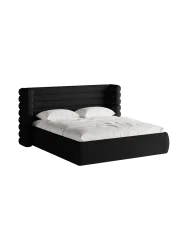 Design Polsterbett „Mount“ mit Ablagefach - Bouclé Schwarz Chosen by Bloomingloft