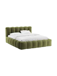 Design Polsterbett „Lupine“ mit Ablagefach - Bouclé Olivgrün Chosen by Bloomingloft