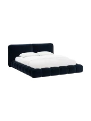 Design Polsterbett „Solange“ mit Ablagefach - Samt Dunkelblau Chosen by Bloomingloft