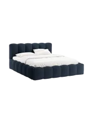 Design Polsterbett „Lupine“ mit Ablagefach - Strukturstoff Dunkelblau Chosen by Bloomingloft