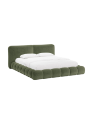 Design Polsterbett „Solange“ mit Ablagefach - Teddy Chenille Grün Chosen by Bloomingloft