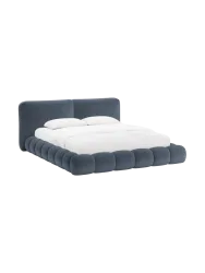 Design Polsterbett „Solange“ mit Ablagefach - Teddy Chenille Dunkelblau Chosen by Bloomingloft