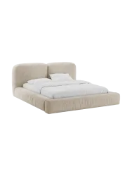 Design Polsterbett „Martina“ mit Ablagefach, Strukturstoff Beige hell Micadoni