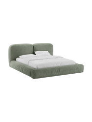 Design Polsterbett „Martina“ mit Ablagefach, Strukturstoff Grün Micadoni