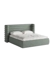 Design Polsterbett „Mount“ mit Ablagefach - Strukturstoff Moosgrün Chosen by Bloomingloft