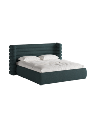 Design Polsterbett „Mount“ mit Ablagefach - Strukturstoff Grünblau Chosen by Bloomingloft