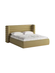 Design Polsterbett „Mount“ mit Ablagefach - Strukturstoff Gelb Chosen by Bloomingloft