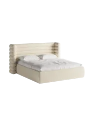 Design Polsterbett „Mount“ mit Ablagefach - Strukturstoff Light Beige Chosen by Bloomingloft