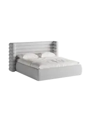 Design Polsterbett „Mount“ mit Ablagefach - Strukturstoff Hellgrau Chosen by Bloomingloft