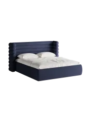 Design Polsterbett „Mount“ mit Ablagefach - Bouclé Marineblau Chosen by Bloomingloft