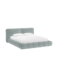 Design Polsterbett „Solange“ mit Ablagefach - Teddy Chenille Hellblau Chosen by Bloomingloft