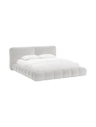 Design Polsterbett „Solange“ mit Ablagefach - Teddy Chenille Hellgrau Chosen by Bloomingloft