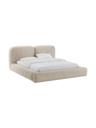 Design Polsterbett „Martina“ mit Ablagefach, Strukturstoff Beige hell Micadoni