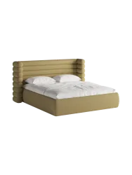 Design Polsterbett „Mount“ mit Ablagefach - Strukturstoff Gelb Chosen by Bloomingloft