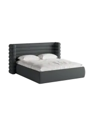 Design Polsterbett „Mount“ mit Ablagefach - Strukturstoff Dunkelgrau Chosen by Bloomingloft