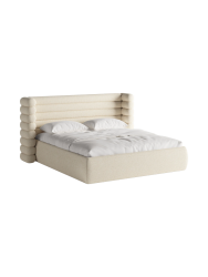 Design Polsterbett „Mount“ mit Ablagefach - Strukturstoff Light Beige Chosen by Bloomingloft