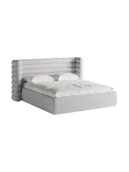 Design Polsterbett „Mount“ mit Ablagefach - Strukturstoff Hellgrau Chosen by Bloomingloft