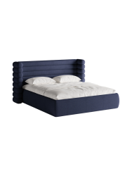 Design Polsterbett „Mount“ mit Ablagefach - Bouclé Marineblau Chosen by Bloomingloft