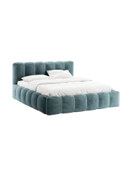 Design Polsterbett „Lupine“ mit Ablagefach - Chenille Jeansblau Chosen by Bloomingloft