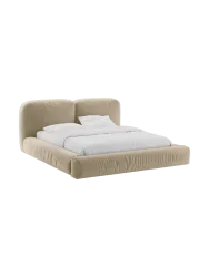 Design Polsterbett „Martina“ mit Ablagefach, Samt Beige hell Micadoni