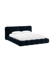 Design Polsterbett „Solange“ mit Ablagefach - Samt Dunkelblau Chosen by Bloomingloft