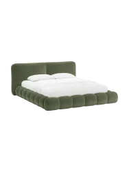 Design Polsterbett „Solange“ mit Ablagefach - Teddy Chenille Grün Chosen by Bloomingloft