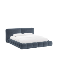 Design Polsterbett „Solange“ mit Ablagefach - Teddy Chenille Dunkelblau Chosen by Bloomingloft