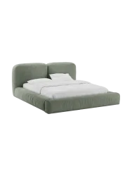 Design Polsterbett „Martina“ mit Ablagefach, Strukturstoff Grün Micadoni