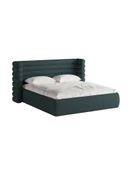 Design Polsterbett „Mount“ mit Ablagefach - Strukturstoff Grünblau Chosen by Bloomingloft