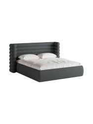 Design Polsterbett „Mount“ mit Ablagefach - Strukturstoff Dunkelgrau Chosen by Bloomingloft