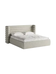 Design Polsterbett „Mount“ mit Ablagefach - Strukturstoff Beige Chosen by Bloomingloft