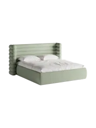 Design Polsterbett „Mount“ mit Ablagefach - Bouclé Minze Chosen by Bloomingloft