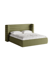 Design Polsterbett „Mount“ mit Ablagefach - Bouclé Olivgrün Chosen by Bloomingloft