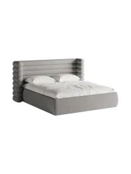 Design Polsterbett „Mount“ mit Ablagefach - Bouclé Grau Chosen by Bloomingloft