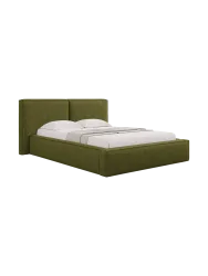 Design Polsterbett „Jodie“ mit Ablagefach - Bouclé Olivgrün Chosen by Bloomingloft