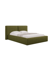 Design Polsterbett „Jodie“ mit Ablagefach - Bouclé Olivgrün Chosen by Bloomingloft