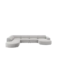 Grosses 7-Sitzer Design Panoramasofa „Jodie II“ mit lange Seite links - Strukturstoff Chosen by Bloomingloft