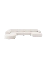 Grosses 7-Sitzer Design Panoramasofa „Jodie II“ mit lange Seite links - Strukturstoff Chosen by Bloomingloft