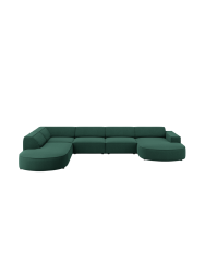 Grosses 7-Sitzer Design Panoramasofa „Jodie II“ mit lange Seite links - Strukturstoff Chosen by Bloomingloft
