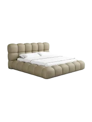Design Polsterbett „Momo“ mit Ablagefach, Kunstleder Beige dunkel BLOOMINGLOFT Collection