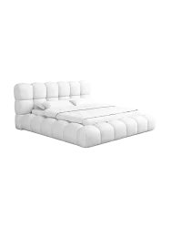 Design Polsterbett „Momo“ mit Ablagefach, Kunstleder Weiss BLOOMINGLOFT Collection