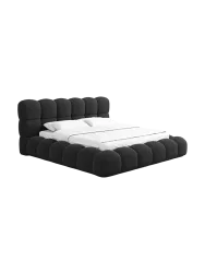 Design Polsterbett „Momo“ mit Ablagefach, Webstoff Schwarz Strukturstoff Schwarz BLOOMINGLOFT Collection