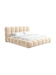 Design Polsterbett „Momo“ mit Ablagefach, Samt Beige BLOOMINGLOFT Collection