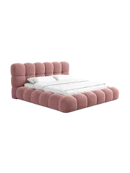 Design Polsterbett „Momo“ mit Ablagefach, Samt Lachsrosa BLOOMINGLOFT Collection